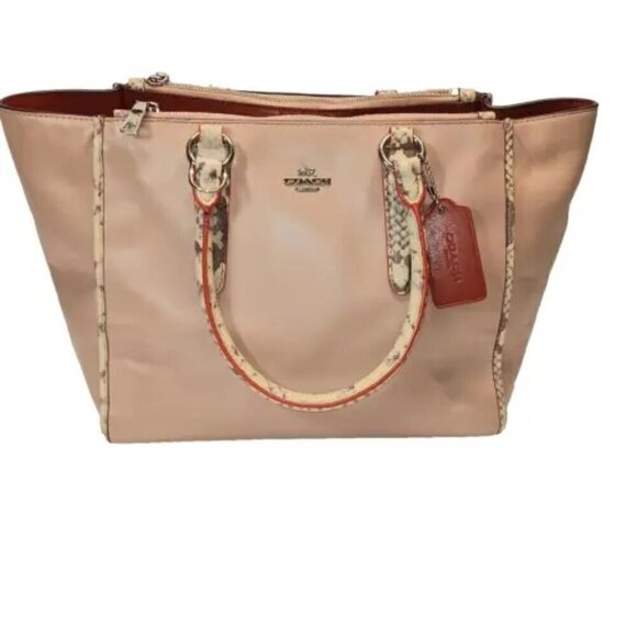 Coach F11751 Crosby Carryall Tote Nude Pink Multi Python Embossed Leather GUC - Picture 1 of 15